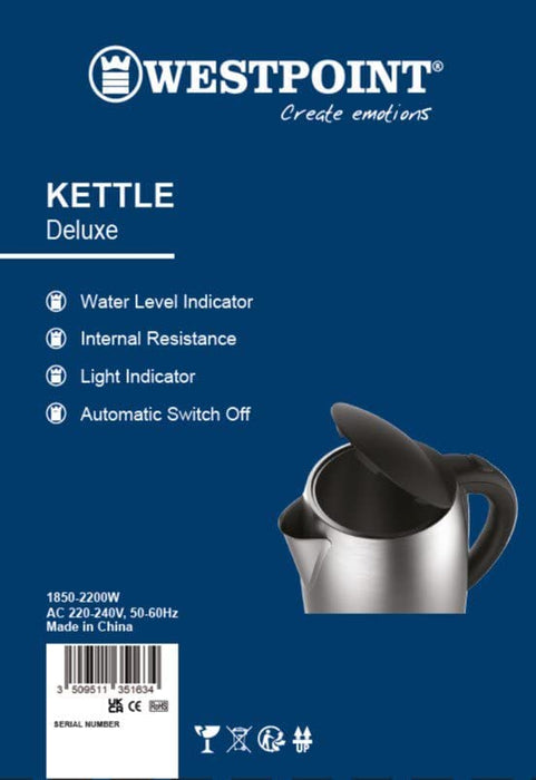 Westpoint Kettle 1.7L 1850-2200W (Stainless Steel & Black) (UK Plug)