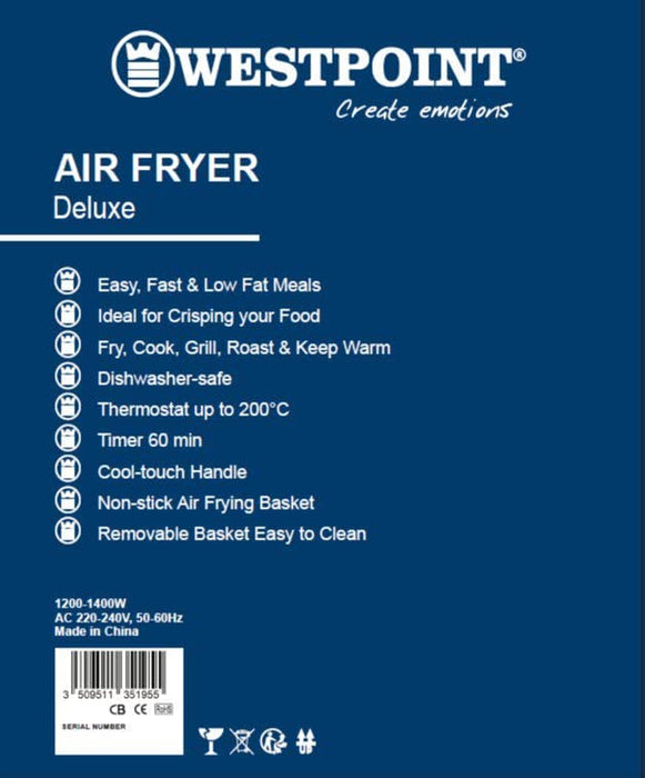 Westpoint Digital Air Fryer 3.5L 1200-1400W (Black-Rose Gold Accents) (UK Plug)