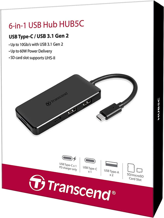 Transcend External USB HUB 3-Port Hub,1-Port PD,SD/MicroSD Reader, USB 3.2 Gen 2,Type C