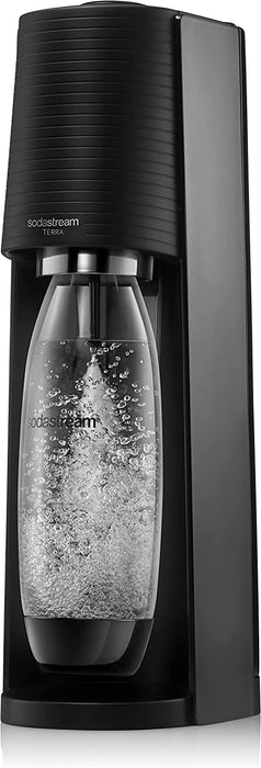 SodaStream Terra Megapack Sparkling Water Maker Machine, with 3 Reusable BPA-Free Water Bottles, 2x IL & 1 X 0.5L & 60 Litre Quick Connect CO2 Gas Cylinder ( Black)