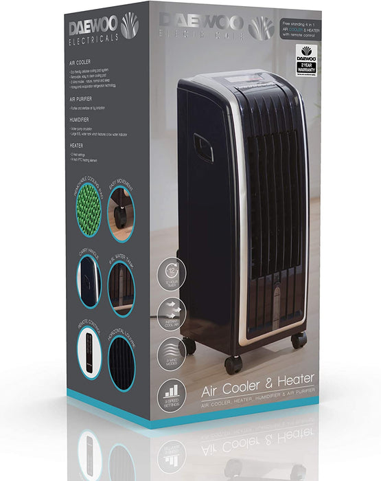 Daewoo Air Cooler 7 Heater, With Remote Control, 6.5L  (Black) (UK Plug)
