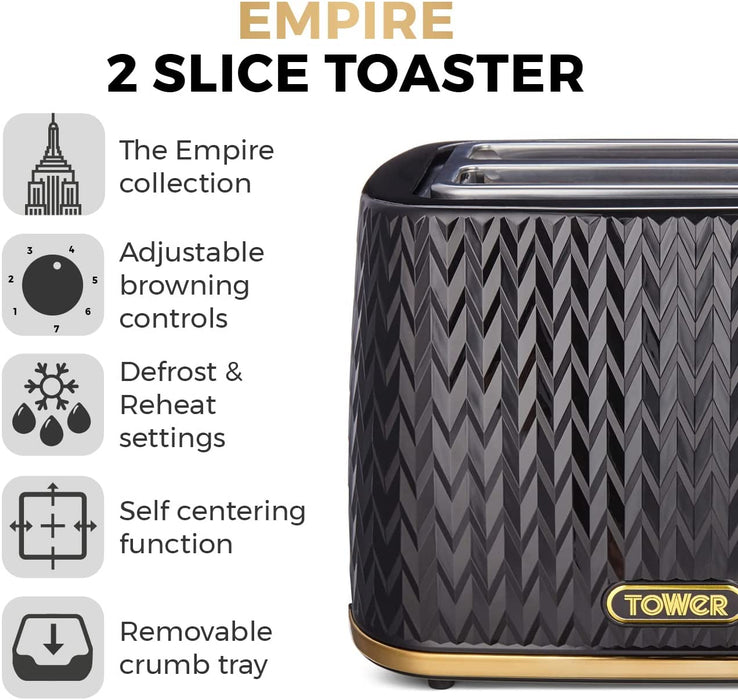 Tower Empire 2 Slice Black Toaster