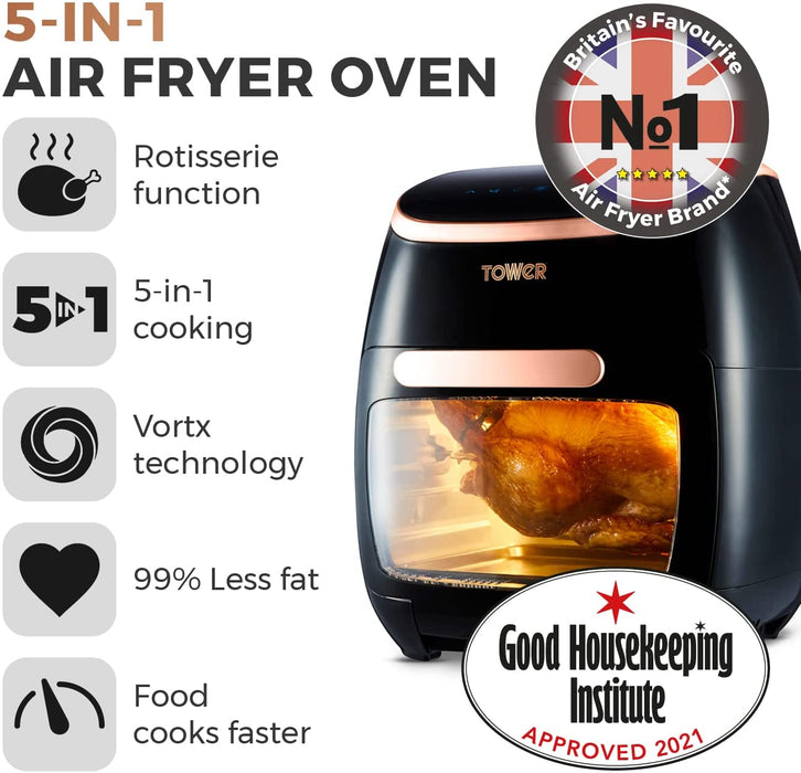 Tower Xpress Pro 2000W 11 Litre 5-in-1 Rose Gold Digital Air Fryer Oven with Rotisserie
