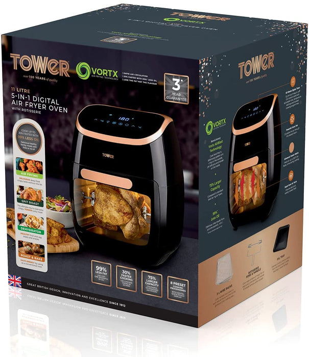 Tower Xpress Pro 2000W 11 Litre 5-in-1 Rose Gold Digital Air Fryer Oven with Rotisserie