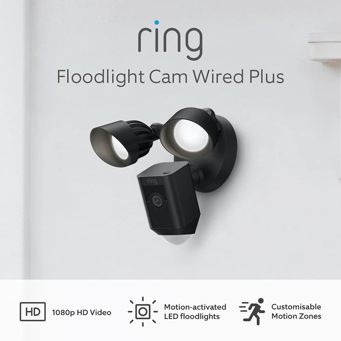 Ring Floodlight Cam Wired Plus (Black & White) (1080P HD)