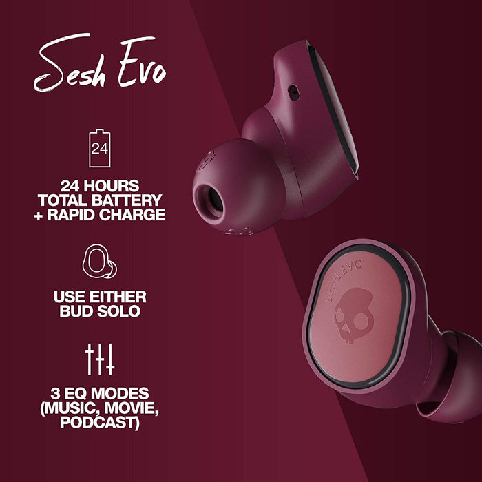 Skullcandy Sesh Evo True Wireless Bluetooth In-Ear Headphones (Black, Deep Red &Bleached Blue)